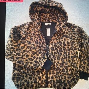 LOFT WOMENS LEOPARD PRINT SHERPA HOODED JACKET FULL ZIP